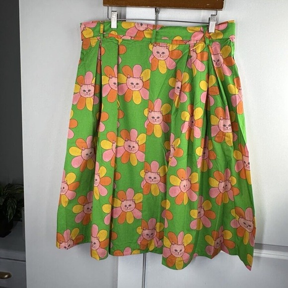 ModCloth Marisol Miro Properly A-line Skirt Flower Kitty Cat Size  12 NWOT - Picture 2 of 8